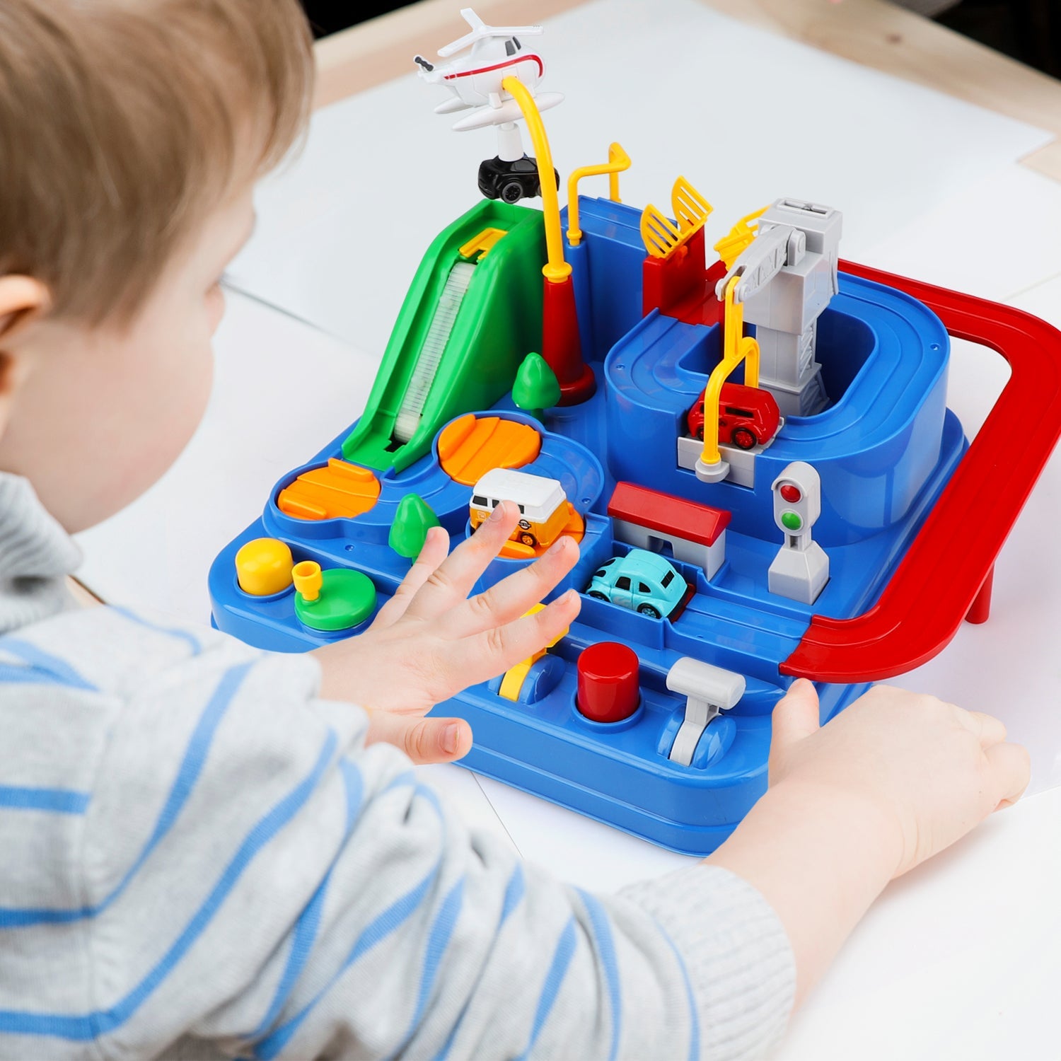 Fidtoy Piste d'Aventure pour Voitures avec 4 Mini-Voitures pour Enfants