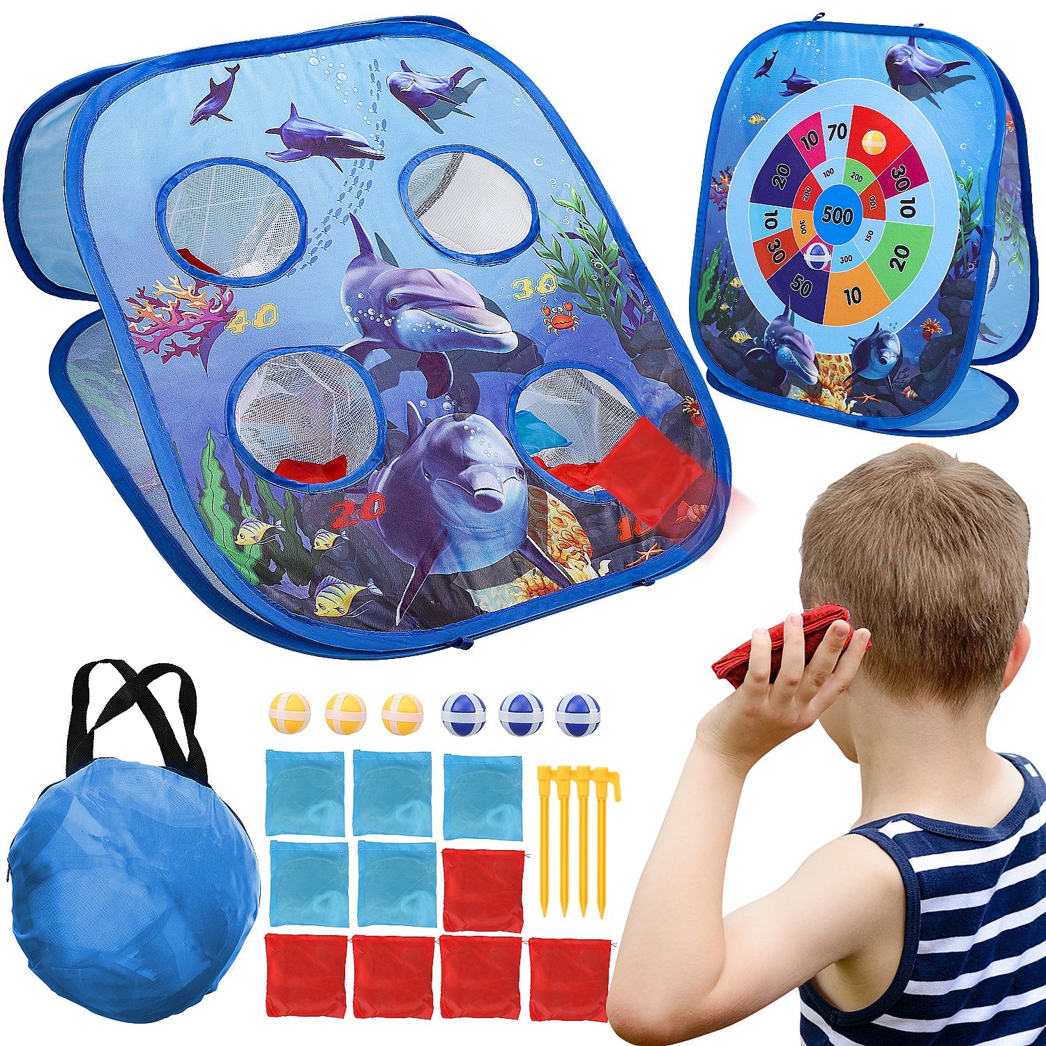 Juego Fidtoy Ocean Bean Bag Toss 2 en 1, juego para niños al aire libre