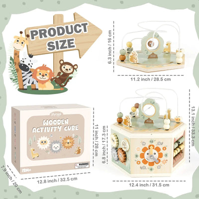 Fidtoy Wooden Activity Cube 11-in-1 Montessori Toy for Toddlers Learning Center 1-4 Years