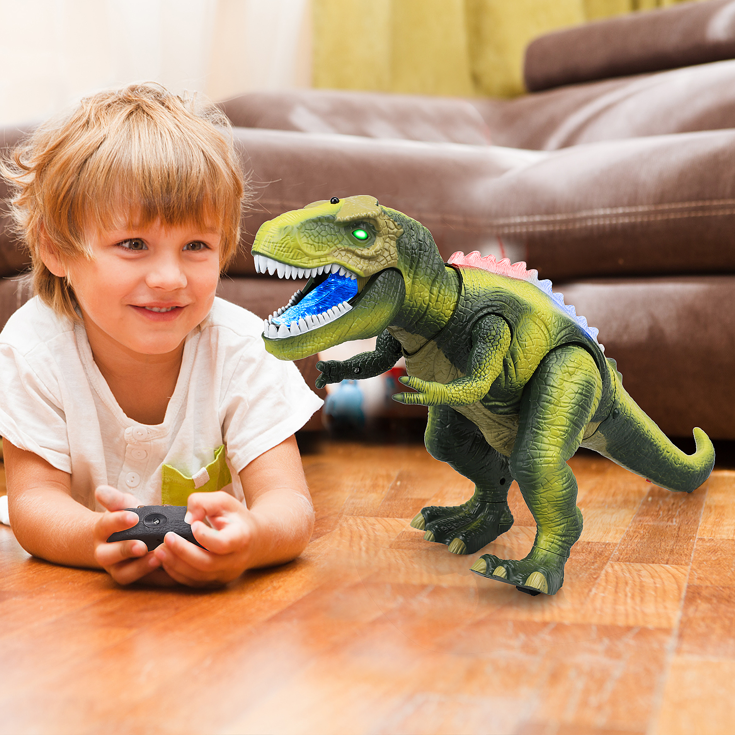 Fidtoy Dinosaurio LED de Juguete a Control Remoto para Niños con Rugido