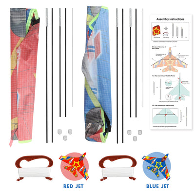 Fidtoy Fighter Plane Kite Set for Kids with 2 Easy Grip Handles