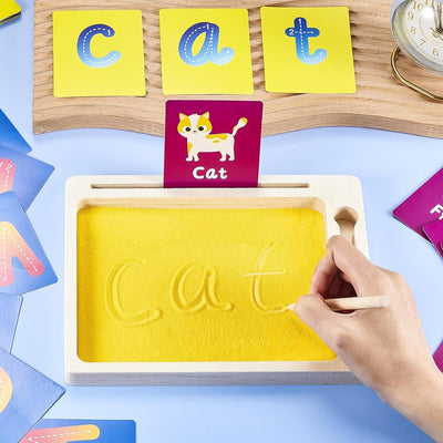 Fidtoy Montessori Wooden Sand Tray Tracing Preschool Kit for Kids Letter Number Pre Writing Practice Age 2-6