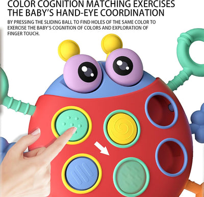 Fidtoy Cute Colorful Ladybug String Pull Sensory Rattle for Babies 6+ Months Montessori Pull String Teething Toy