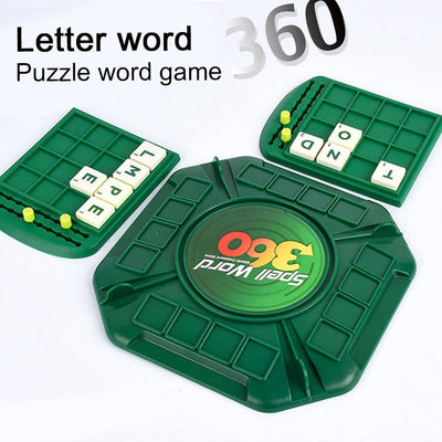 Fidtoy 360 Word Spell Crossword Game for Ages 10+, Plastic Rotating Letter Tile Board Game with 100 Letter Tiles, 4 Player Boards, Scoring Pegs, Family Word Strategy Game for 2-4 Players