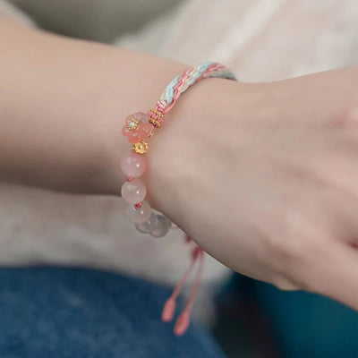Buddha Stones Natural Gradient Agate Reincarnation Knot Peach Blossom Wealth Luck Handmade String Bracelet Bracelet BS 3