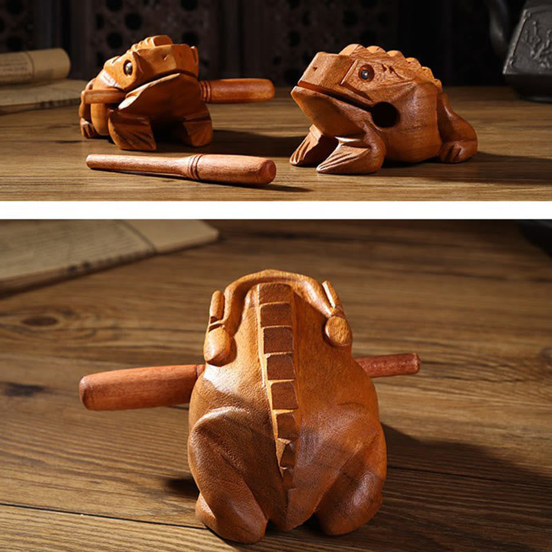 Buddha Stones Handcrafted FengShui Wealth Luck Frog Mini Wooden Croaking Frog Guiro Decoration Decorations BS 7