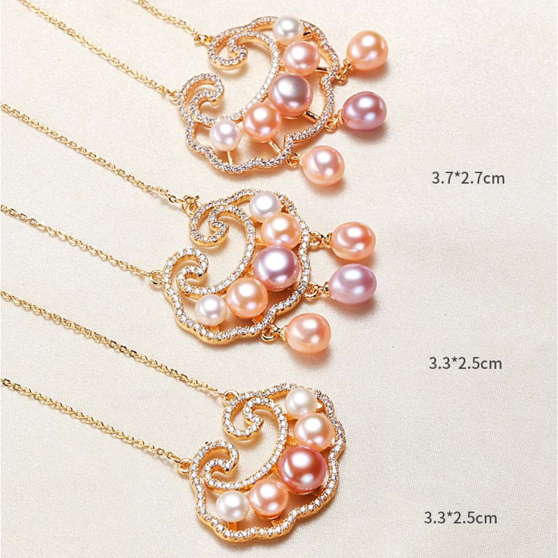 Buddha Stones 18K Gold Plated Natural Pearl Chinese Lock Charm Sincerity Necklace Pendant Necklaces & Pendants BS 9