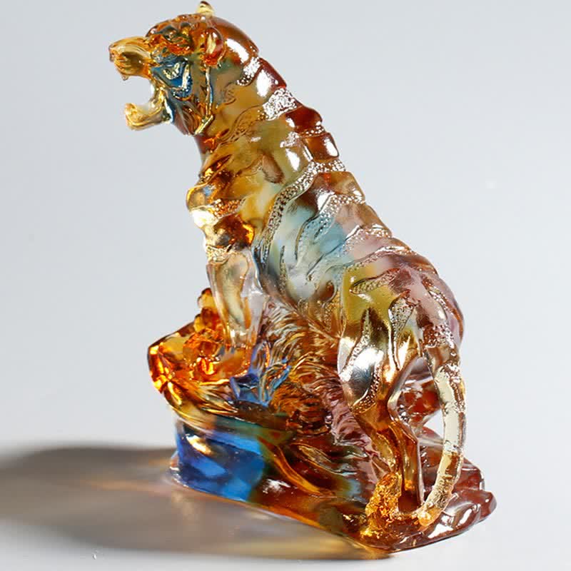 Buddha Stones Handmade Liuli Crystal Tiger Art Piece Protection Home Decoration Decorations BS 3
