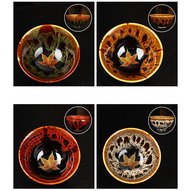 Buddha Stones Maple Leaf Colorful Ceramic Teacup Home Tea Cups Cup BS 29