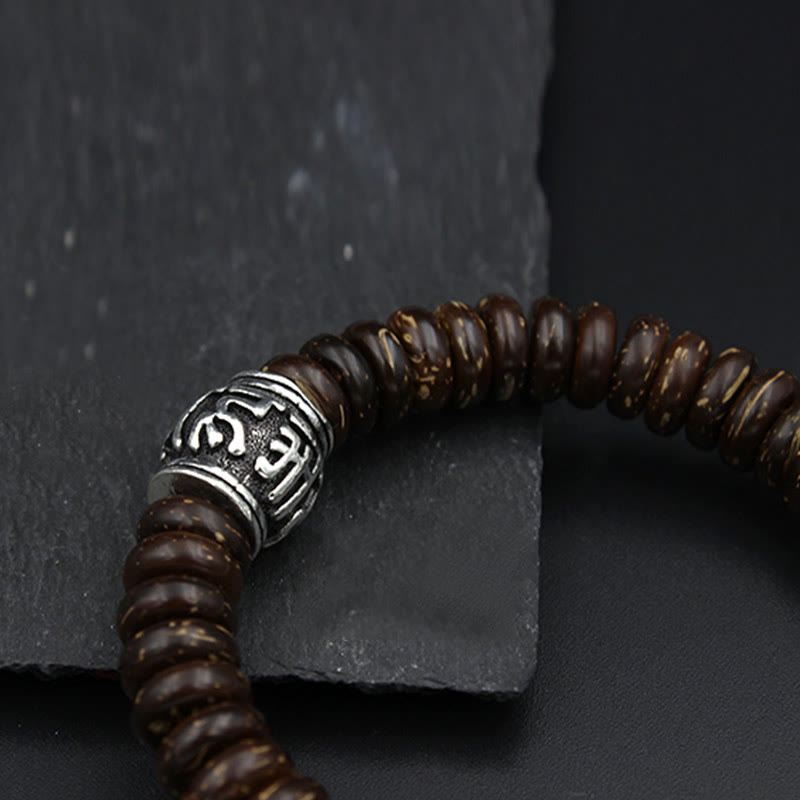 Buddha Stones Natural Tibetan Coconut Shell Om Mani Padme Hum Positive Bracelet Bracelet BS 12