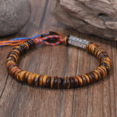 Bracelet de protection Foviel en œil de tigre tibétain avec mantra Om Mani Padmé Hum