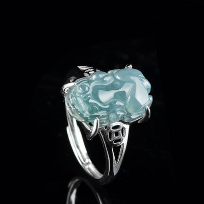 Buddha Stones 925 Sterling Silver Fengshui Wealth Prosperity Jade PiXiu Luck Ring Ring BS 12