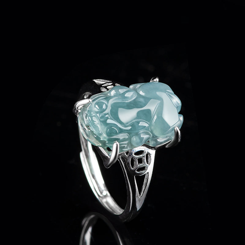 Buddha Stones 925 Sterling Silver Fengshui Wealth Prosperity Jade PiXiu Luck Ring Ring BS 12