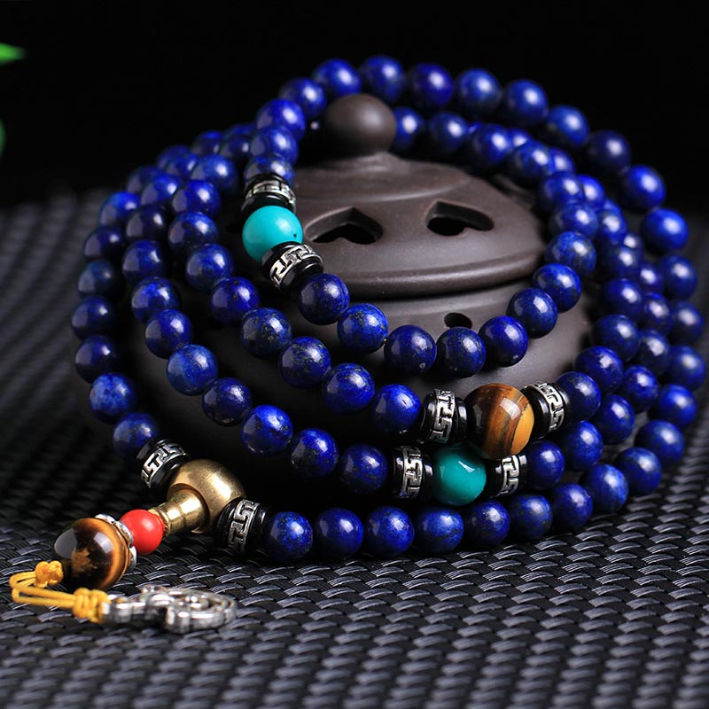 Buddha Stones 108 Beads Lazurite Positive Bracelet Mala - image 1