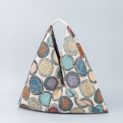 Buddha Stones Geometry Tiger Flowers Leopard Stripes Print Underarm Triangle Shoulder Bag Handbags BS Colorful Circles 58*5*58cm