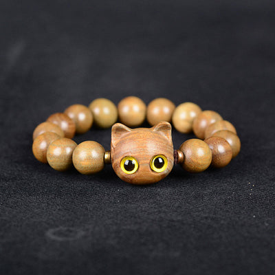 Buddha Stones Ebony Wood Green Sandalwood Red Sandalwood Lovely Cat Balance Bracelet Bracelet BS 5