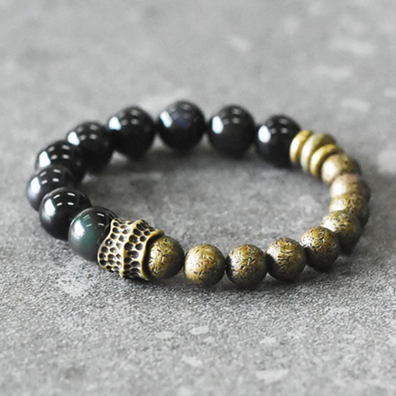 Buddha Stones Rainbow Obsidian Copper Bead Positive Transformation Bracelet Bracelet BS 1