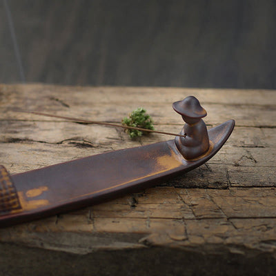 Buddha Stones A Lonely Fisherman Afloat Ceramic Healing Incense Burner Incense Burner BS 4