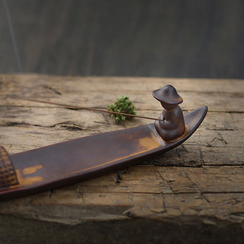 Buddha Stones A Lonely Fisherman Afloat Ceramic Healing Incense Burner Incense Burner BS 4