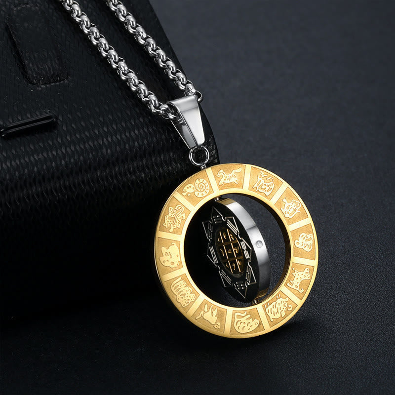 Buddha Stones Chinese Zodiac Nine Palaces Eight Diagrams Bagua Amulet Harmony Necklace Rotatable Pendant Necklaces & Pendants BS 1