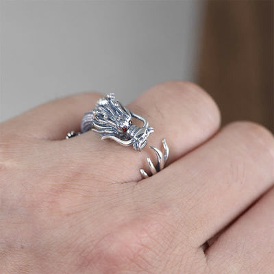 Foviel 925 Sterling Silver Dragon Luck Protection Ring