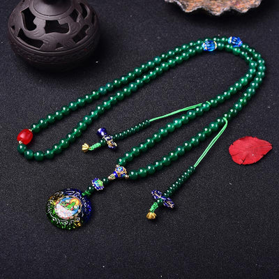 Buddha Stones 108 Mala Beads Natural Green Agate Bodhisattva Green Tara Manifestation Charm Bracelet Bracelet Mala BS 3