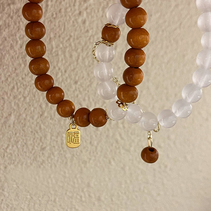 Buddha Stones Sandalwood Cat's Eye Fu Character Charm Protection Bracelet Bracelet BS 14