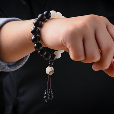 Buddha Stones Ebony YinYang Protection Bracelet Decoration Bracelet BS 5