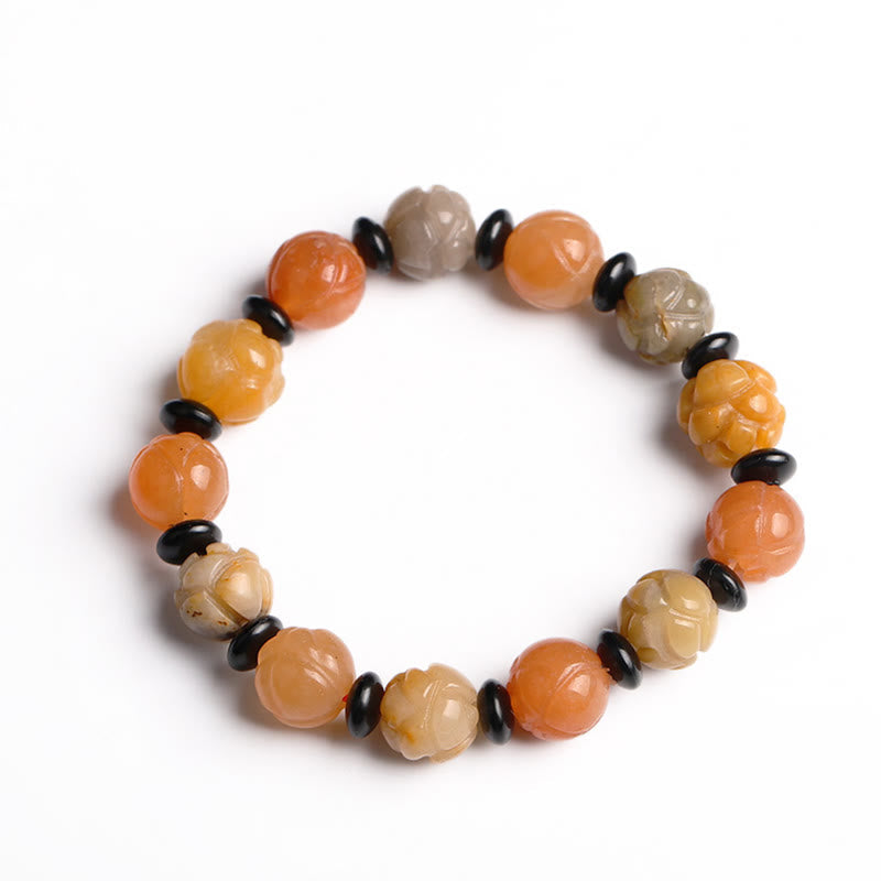 Buddha Stones Golden Silk Jade Lotus Wealth Luck Bracelet Bracelet BS 12mm