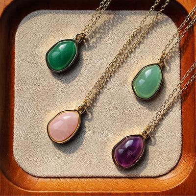 Foviel Natural Green Aventurine Amethyst Rose Quartz Blessing Necklace Pendant