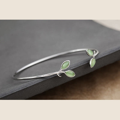Foviel Leaf Pattern Cat Eye Support Cuff Bracelet Bangle