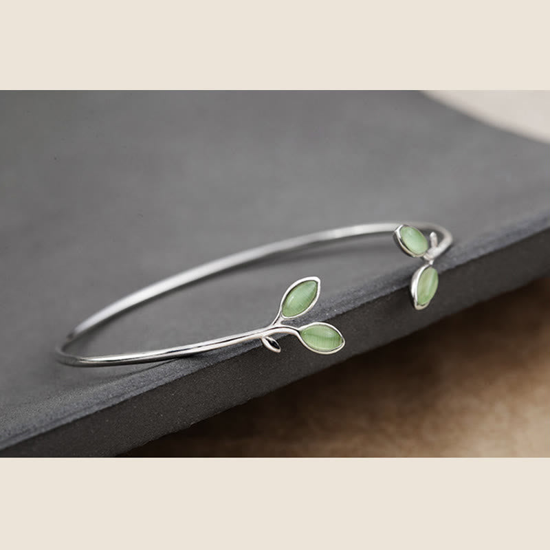 Foviel Leaf Pattern Cat Eye Support Cuff Bracelet Bangle