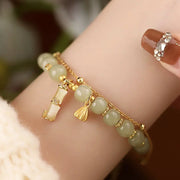 Bracelet charme bambou fleur de lotus prospérité en jade naturel de Hetian Foviel