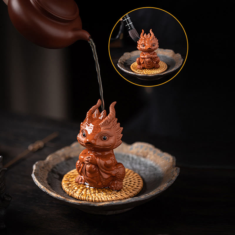 Buddha Stones Luck Dragon Wealth Tea Pet Purple Clay Figurine Decoration Decorations BS 9