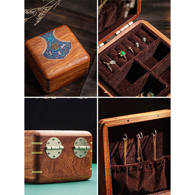 Buddha Stones Antique Flower Leaf Handmade Rosewood Jewelry Storage Box Wooden Gift Organizer Box Jewelry Storage Box BS 4
