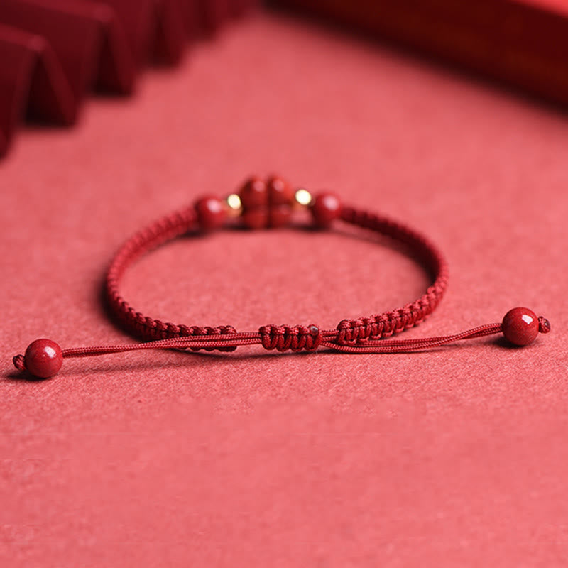 Buddha Stones Four Leaf Clover Five-petal Flower Cinnabar Blessing Red String Bracelet Bracelet BS 6