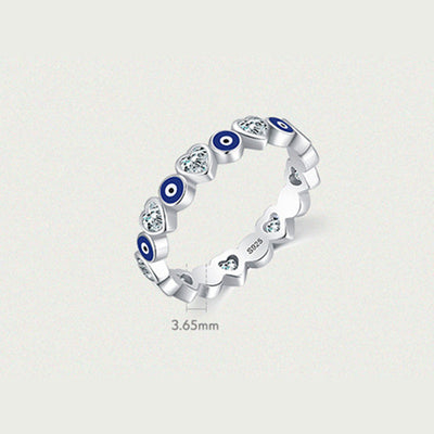 Buddha Stones 925 Sterling Silver Evil Eye Love Heart Zircon Blessing Ring Ring BS 5