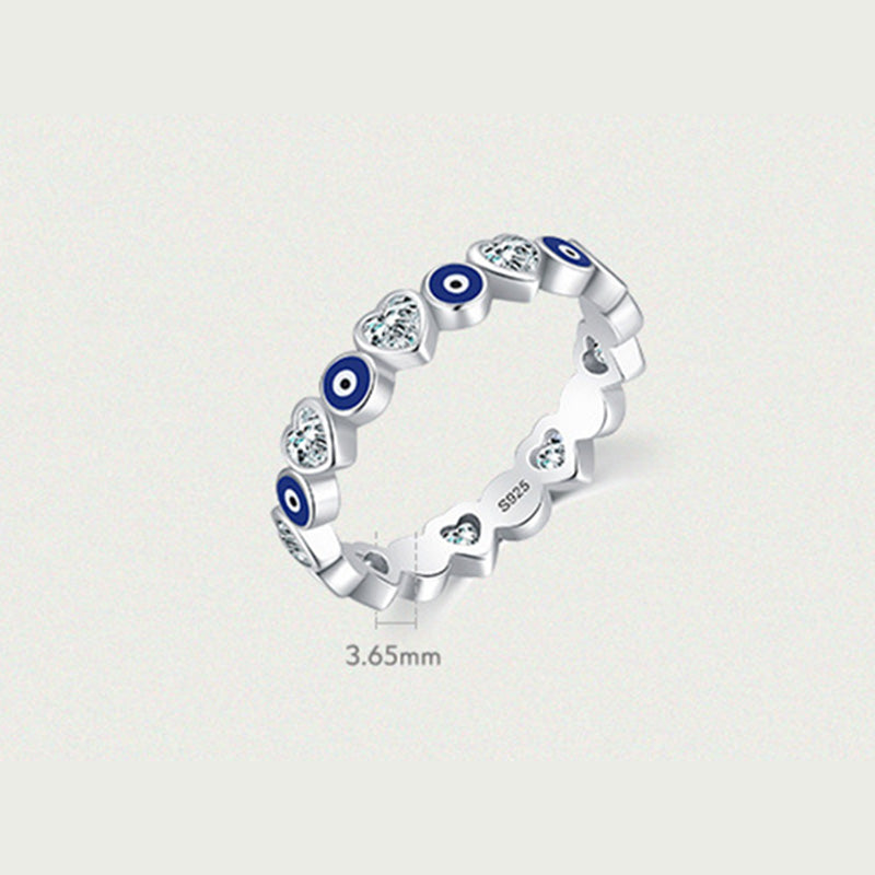 Buddha Stones 925 Sterling Silver Evil Eye Love Heart Zircon Blessing Ring Ring BS 5