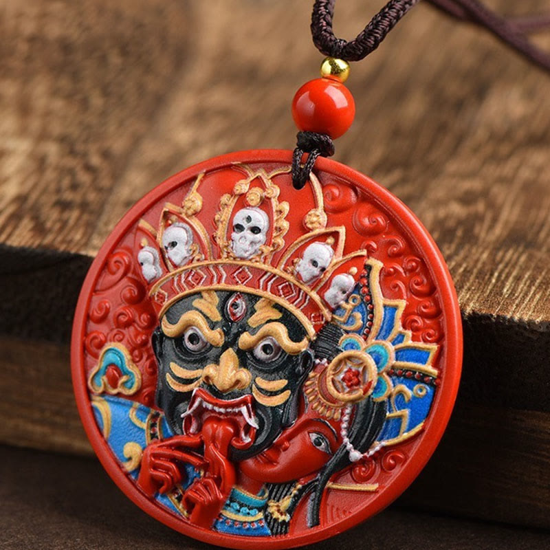 Buddha Stones Zakiram Goddess of Wealth Painted Cinnabar Blessing Necklace Pendant 10