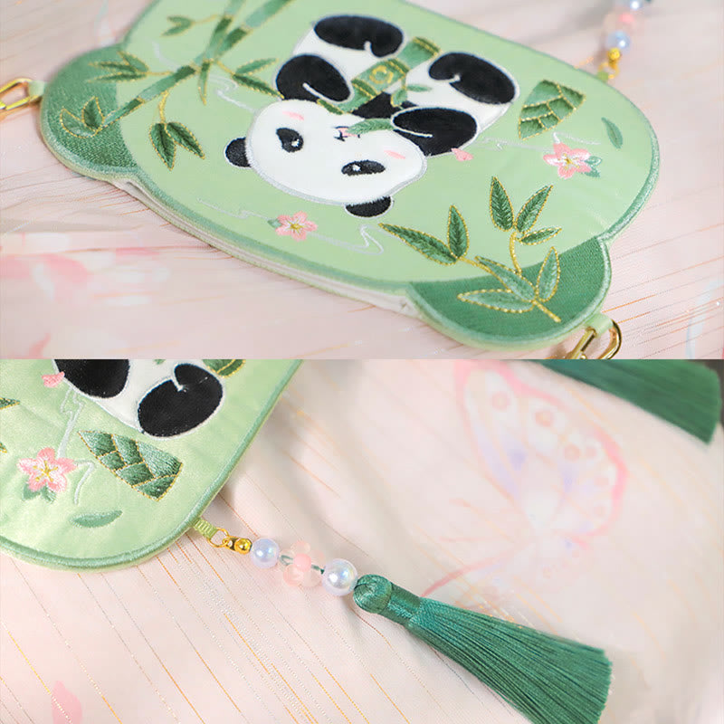 Buddha Stones Embroidery Lucky Panda Cat Shiba Inu Deer Rabbit Fox Flower Cute Animal Hanfu Bag Crossbody Bag Shoulder Bag Bag BS 5