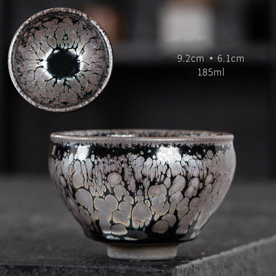 Buddha Stones Handmade Cherry Blossoms Sakura Design Chinese Jianzhan Ceramic Teacup Kung Fu Tea Cup Jian Zhan Tea Cup BS 9.2cm*6.1cm*185ml