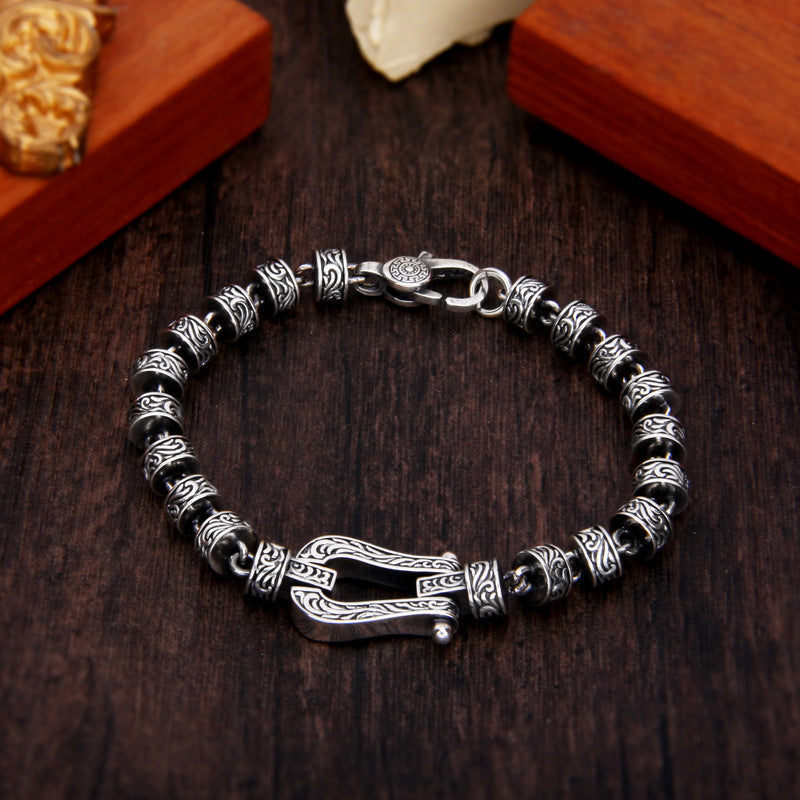 Buddha Stones Tang Dynasty Flower Design Copper Luck Buckle Bracelet Bracelet BS 22cm fit for Wrist Circumference 20cm