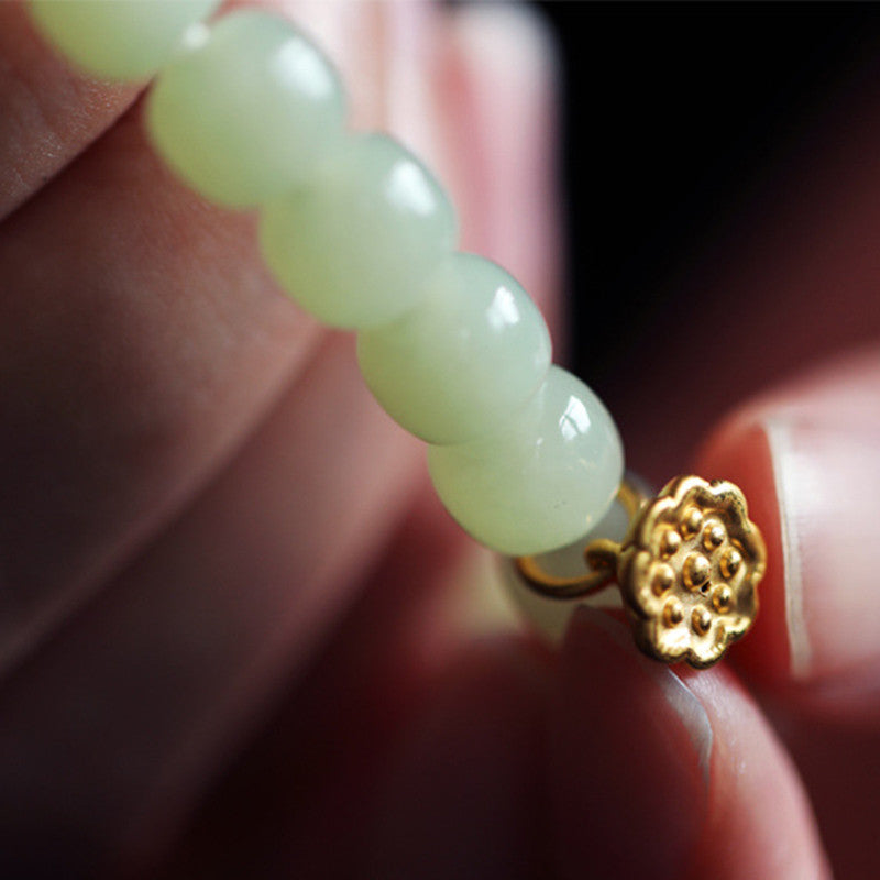 Buddha Stones Jade Lotus Abundance Adjustable Bracelet Bracelet BS 12
