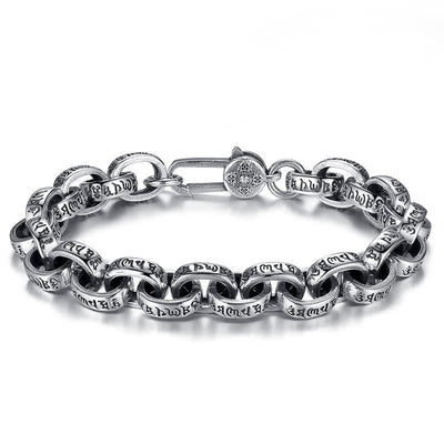 Foviel 925 Sterling Silver Om Mani Padme Hum Engraved Peace Bracelet Bangle