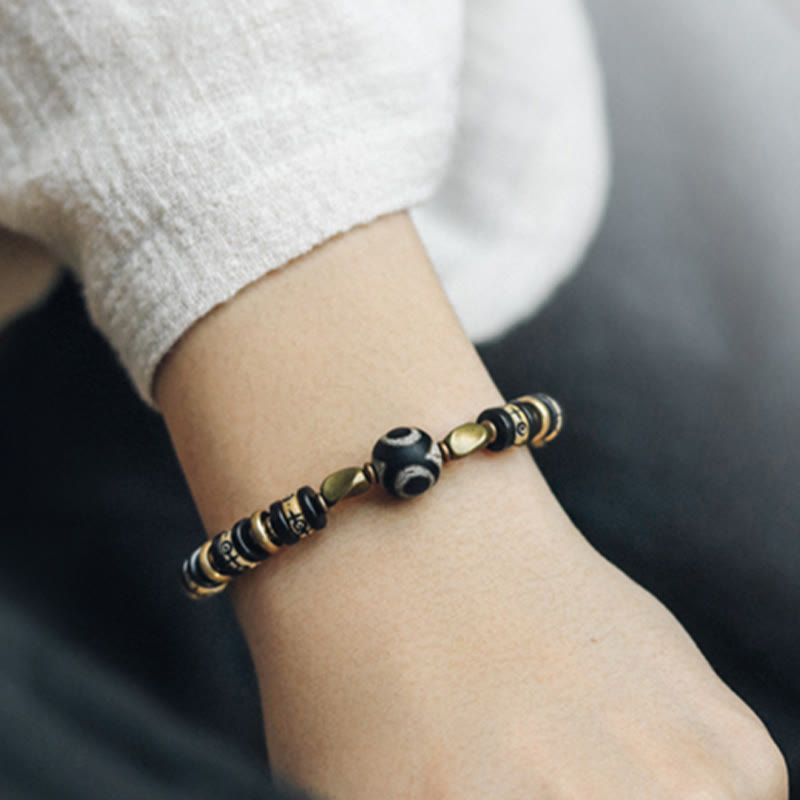 Foviel Tibetische Knochen Perlen Ebenholz Holz Stärke Armband