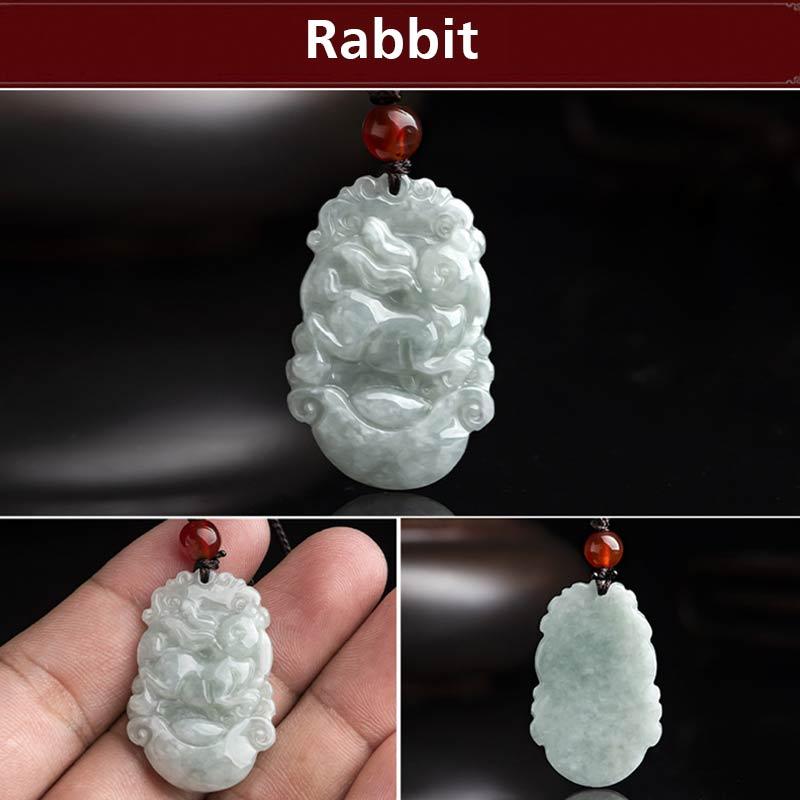 Buddha Stones Natural Jade 12 Chinese Zodiac Sucess Pendant Necklace Necklaces & Pendants BS Rabbit