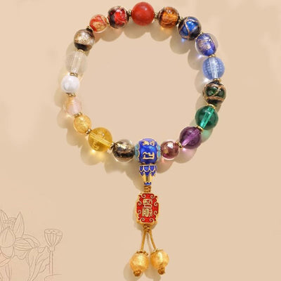 Buddha Stones Tibetan Colorful Incense Ash Liuli Glass Bead Om Mani Padme Hum Dorje Vajra 18 Beads Wrist Mala Wrist Mala BS 1