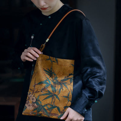 Buddha Stones Bamboo Leaves Flower Butterfly Persimmon Shoulder Bag Handbag Shoulder Bag BS 10