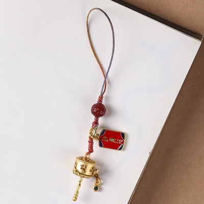 Buddha Stones Tibetan Om Mani Padme Hum Prayer Wheel Amulet Charm Protection Phone Hanging Decoration Phone Hanging Decoration BS 4