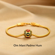 Foviel Tibetan 18K Gold Om Mani Padme Hum Lucky Koi Fish Fu Character Ingot Copper Coin Peace Bracelet
